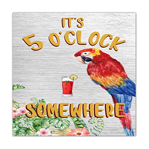 Panneau en bois It's 5 O'Clock Somewhere 40x40 cm décor floral