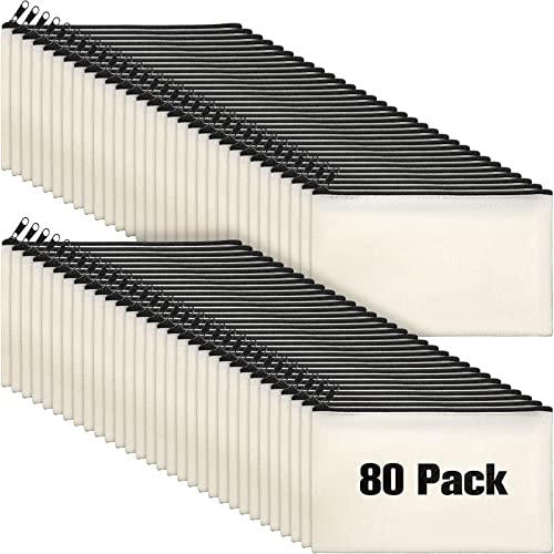 Image of Reginary 80 Pack Canvas Zipper Makeup Bags Bulk Pencil Pouches Blank DIY Craft Canvas Cosmetic Bag Pouch with Zipper for Makeup Cosmetic Toiletry Stationary Storage(Natural and Black Zippers)