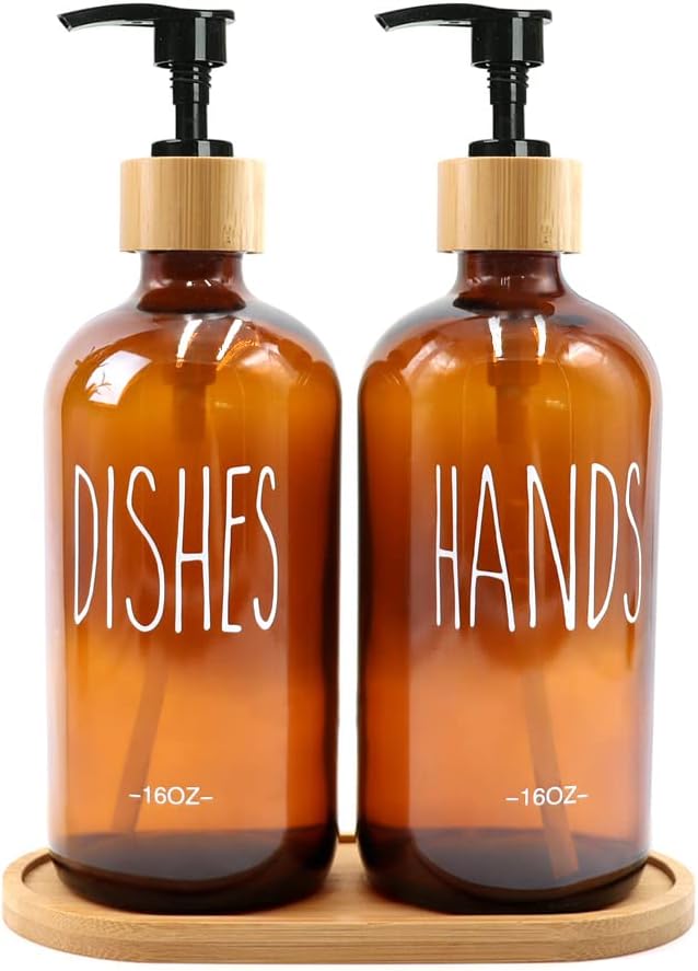 Meltset Kitchen Soap Dispenser Amber Glass Hand and Dish