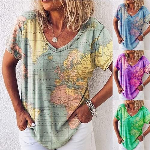 Women's World Map T-Shirt Retro Pattern V-Neck Short Sleeve Fashion Print Loose Casual Top 2 Women's World Map T-Shirt Retro Pattern V-Neck Short Sleeve Fashion Print Loose Casual Top
