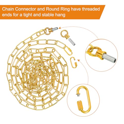 Image of PATIKIL 15 Feet Lighting Chain for Hanging Lamp, 2 Set Chandelier Chain Light Fixture Chain Load Capacity 65 Lbs for Pendant Light, Ceiling Fan, Gold
