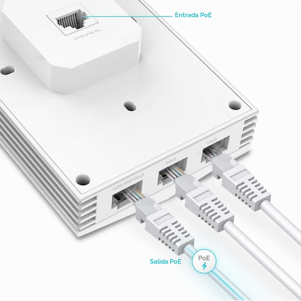 TP-Link EAP655-Wall Omada AccessPoint WiFi 6 AX3000 5GHz 4 Puertos Gigabit PoE