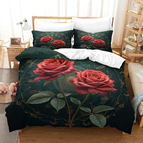 Housse de couette motifs floraux en microfibre douce effet 3D