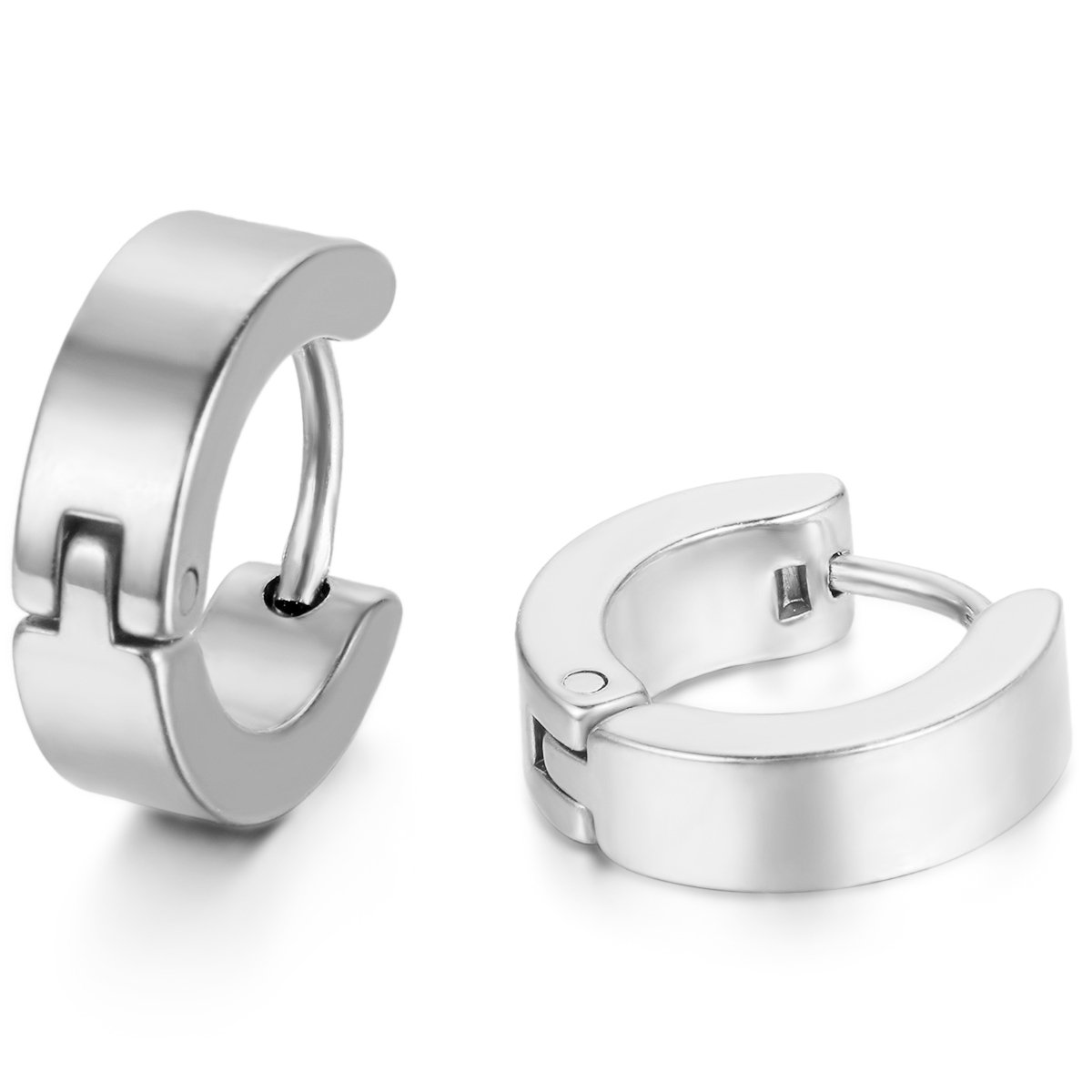 JewelryWe Schmuck Herren Damen Ohrringe, Creolen Ohrstecker, Edelstahl, Silber Schwarz Gold