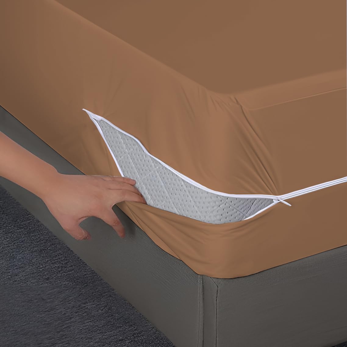 Ultra Soft Waterproof Mattress Protector Queen Size Fitting 8" Deep Mattress | Breathable Hypoallergenic Full Mattresses Cover V06 (60x72x8 inch|5x6x0.66 Feet - Coffee)