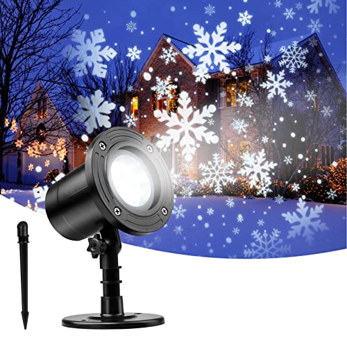 LED Christmas Lights Projector Outdoor - Snowflake Rotating White Snow Snowfall Night Light Projector Waterproof for Wedding Party Garden Landscape Lighting Xmas Gift New Year Holiday