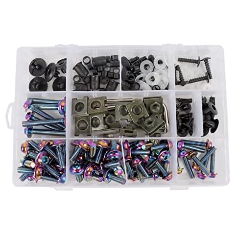 BAIONE Fairing Bolt Kit 195PCS Stainless Steel M5 M6 Motorcycle Windscreen Fairing Screws Fasteners Universal Compatible with Yamaha Honda Kawasaki Suzuki BMW Sportbike Bodywork Bolts (Titanium) Cover
