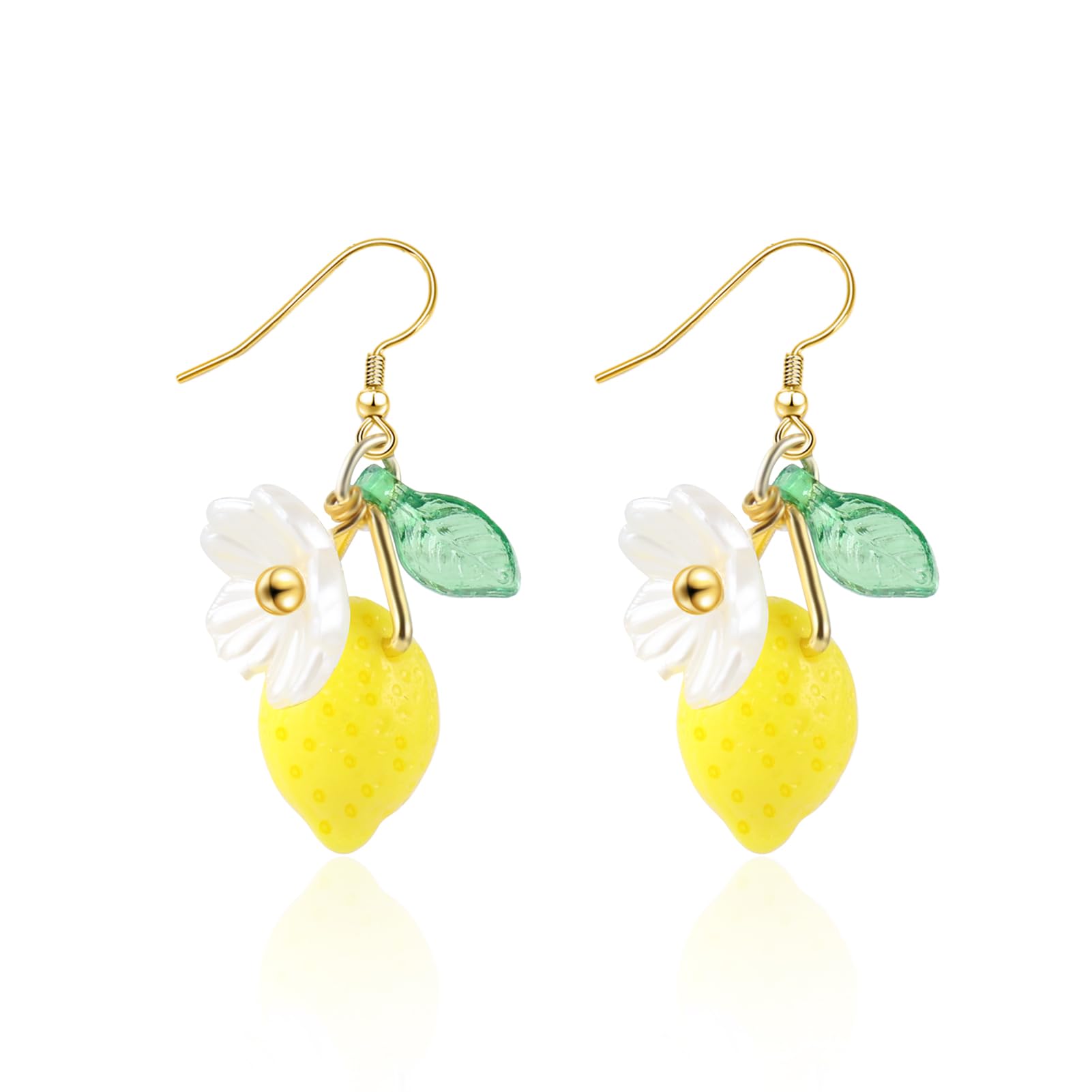 PLwelthLemon Earrings for Women Cute Fruit Drop Hook Earrings Charm Flower Leaf Lemon Drop Dangle Earrings Chunky Gold Earrings for Party Cosplay Statement Jewelry Gifts for Her Birthday Christmas,