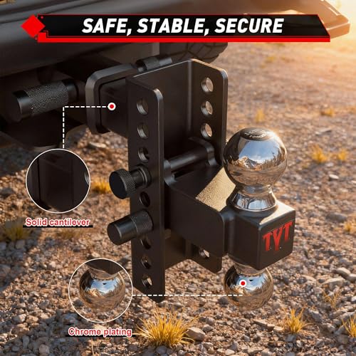 Image of TYT Adjustable Truck Trailer Hitch for 2 inch Receiver, 6 inch Drop /Rise,2 inch & 2-5 /16 inch Ball,Includes Two Pin Locks & Hitch Tightener