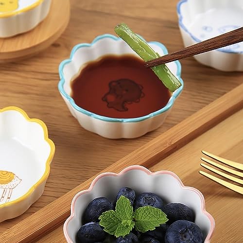 Image of YELONA 100ml Ceramic Sauce, Seasoning, Chutney, Sushi, Soy Dipping Bowl, Appetizer Plates, Mini Side Serving Dish for Home, Kitchen- Set of 6|Yellow|Giraffe