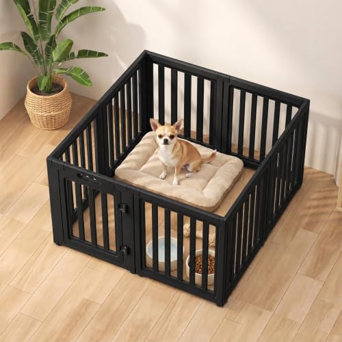 Image of EVERFRONT Dog Playpen with Door - Dog Pen Indoor - Easy Assemble Dog Play Pen - Puppy Playpen, Cat Playpen, Small Animal Playpen, Dog Play Pen Indoors (Black, 24 inch, 8 Panels)