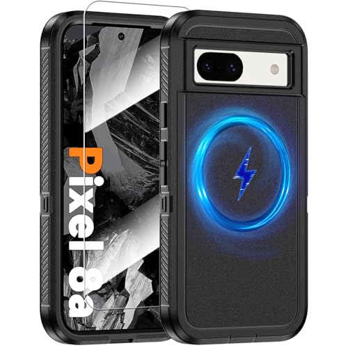 Magnetic Case for Google Pixel 8a, [Compatible with Magsafe] [Glass Screen Protector] [Dual Layer Military-Grade Protection] Heavy Duty Shockproof Protective Cover for Google Pixel 8a 6.1 inch, Black