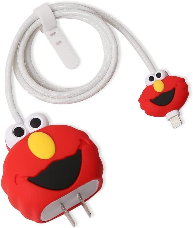 Image of Cartoon 3D Design Protective Case for 18W 20W iPhone 14 13 12 11 Pro Max Fast Charging Cable Adapter Charger, Cute Cartoon Lightning Data Cable Case for iPhone Charger Red-sesame