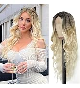 Verna Platinum Blonde Wig for Women - 26'' Long Blonde Wavy Wig with Dark Roots, Heat Resistant S...