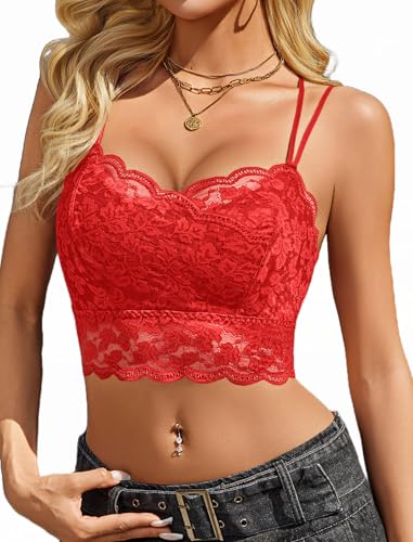 Image of Avidlove Bralettes for Women Lace Camisole V Neck Double-Layered Adjustable Strap Tank Cami Crop Top