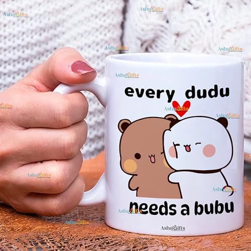 Image of Bubu Dudu Love Gift for Birthday /Anniversary Sipper Water Bottle 750 ML Aluminium with 320 ML Coffee Mug, Wooden Keychain Combo Pack MSK-V (Design-9)