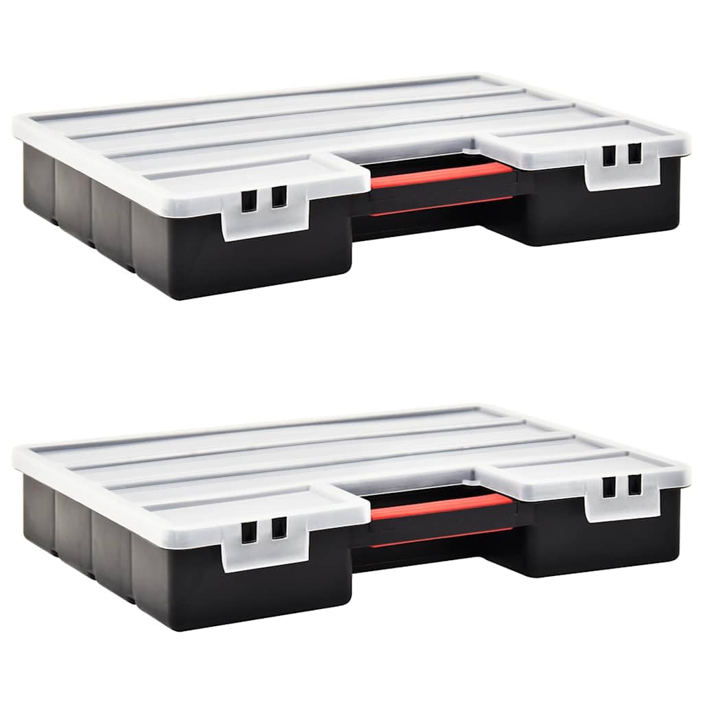 Cajas surtidas 2 unidades con divisores ajustables, 460 x 325 x 80 mm, plástico, organizador para tornillos, piezas pequeñas, caja de herramientas con asa
