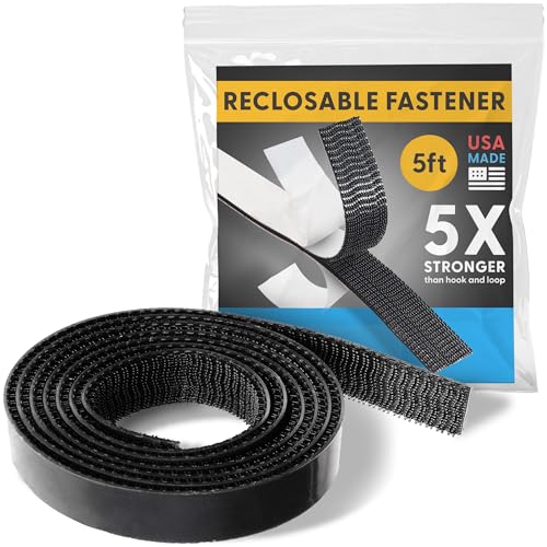 Image of Industrial Strength - 5FT Black Indoor /Outdoor Adhesive Mounting Tape - Self Mating Reclosable Fastener Compatible with 3M SJ3550 / SJ3560 Dual Lock