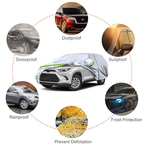 Image of Waterproof Car Covers Replace for 2024 2025 Toyota Grand Highlander and Lexus TX350 500h, 6 Layers Silver All Weather Car Cover with Zipper Door & Windproof Bands for Snow Rain Dust Protection