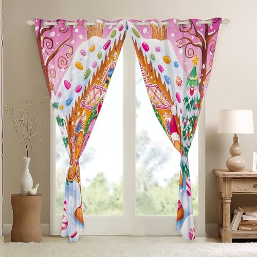 Homemissing Kids Pink Merry Christmas Curtains for Bedroom (2 Panels - Image 4