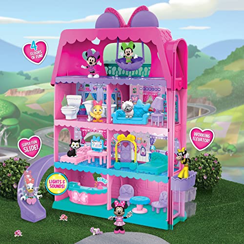 Minnie Mouse Bow-Tel Hotel, 2-Sided Playset With Lights, Sounds, And Elevator, 20 Pieces, Includes Minnie Mouse, Daisy Duck, And Snowpuff Figures, By Just Play #TOP4
