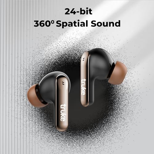Image of truke [2025] Mega 7 True Wireless in-Ear Earbuds w / 24-Bit 360 Spatial Audio, 60H Playtime & Fast Charging Buds, Dual Pairing, 40ms Low Latency TWS, 4-Mic ENC, Made in India-(Coffee Brown)
