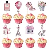 32Pcs Paris Party Cupcake Topper Pick Eiffel Tower Bicycle High Heels Flowers For Kids Birthday And Baby Shower Birthday Party Decoration