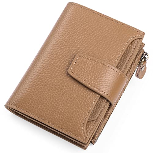 Image of FALAN MULE Small Wallet for Women Leather Bifold Compact RFID Blocking Small Womens Wallet Purse, Apricot yellow, Small, Casual