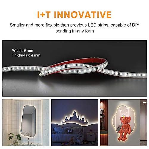 Image of 6.56ft Waterproof LED Light Strips 110 Volt Cuttable Tape Lights | 120 LEDs /M Cold White 6000K Flexible LED Rope Lights IP67 Adhesive Strip Lights for Kitchen Cabinets Closet DIY Lighting