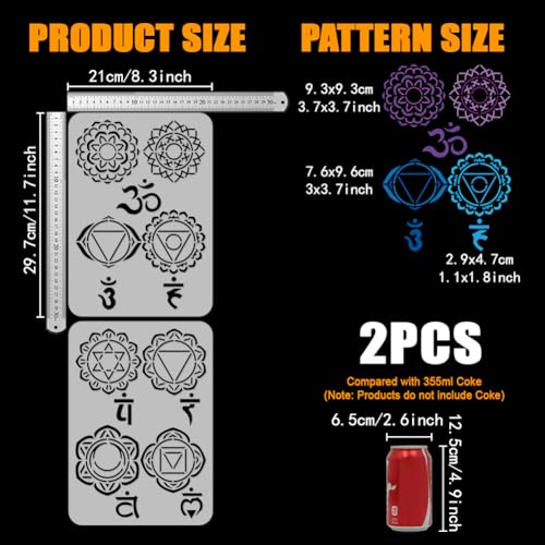 FINGERINSPIRE 2PCS Chakra Symbols Painting Stencil 21x29.7cm Reusable Yoga Meditation Stencil Plastic Mandala Flower Stencil Yoga Symbols Stencil Template for Painting on Wall Canvas Tile Furniture - Image 2