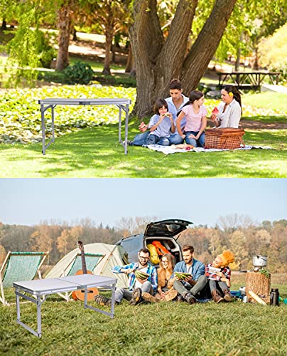 Folding Camping Table for Outdoors - 3 Adjustable Height（20.9\"/23.6\"/27.5\" Foldable Portable Camp Tables with Aluminum Legs - Lightweight Extra Long Fold Up Table for Picnic Beach Backyard Cooking - Thumbnail 6