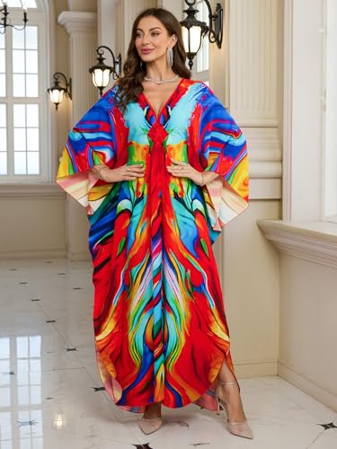 Image of KEYLORTING Plus Size Kaftan Dress Women, African Moo Moo Print Caftan, Batwing Dress, Beach Cover Up for Party and Loungewear