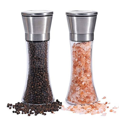 COOKAID Salt and Pepper Grinder with Adjustable Ceramic-Refillable Pepper & Salt Mill-Premium Stainless Steel Mill-Set of 2