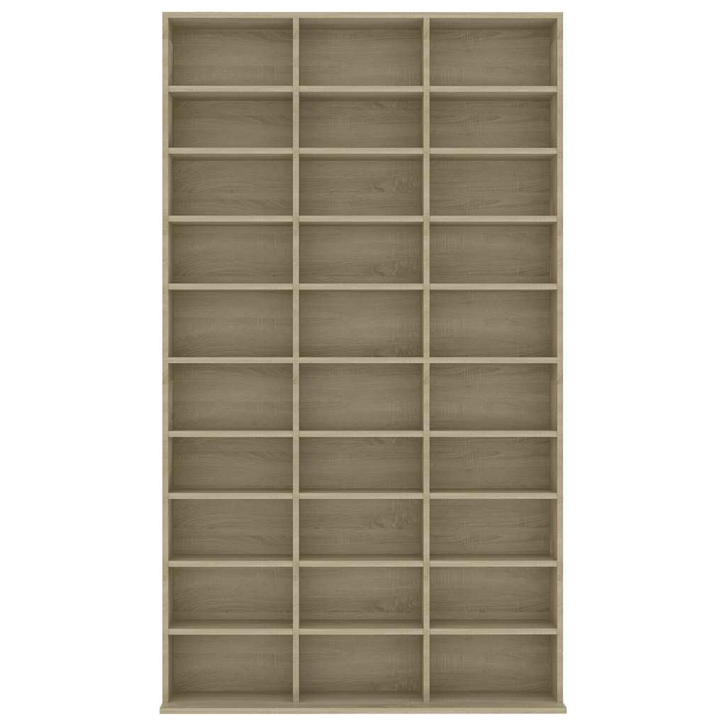 CD-Schrank Sonoma-Eiche Holzwerkstoff 102x23x177,5 cm mit 30 offenen Fächern für Aufbewahrung von Schallplatten, CDs, DVDs und Zubehör im Wohnzimmer oder Büro