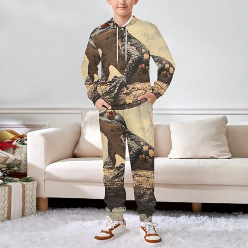 Boy's Girl's Hooded Tracksuit Pullover Sweatshirt Jogging Pants Sweatsuit, Lizard Vintage3
