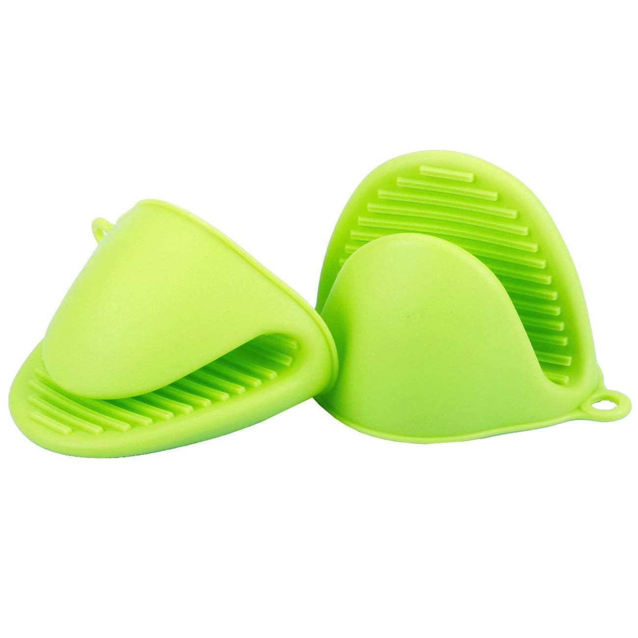 Silicone Pinch Grip Mitten Oven Mitt Gripper Kitchen Potholder Utensil Tool, 10inch(Green) - Set of 2