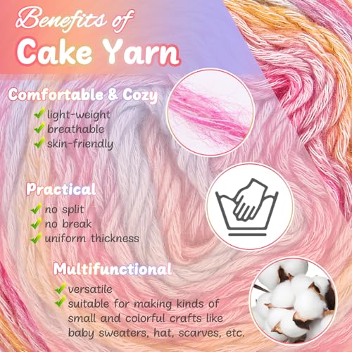 Image of Aeelike Gradient Yarn for Crocheting, 3 Skeins Cake Yarns 100g (3.52 oz) 245m (267 Yards) # 3 Light Weight Super Soft Ombre Yarns for Making Blanket Scarves Sweaters, Pink Purple Gradient