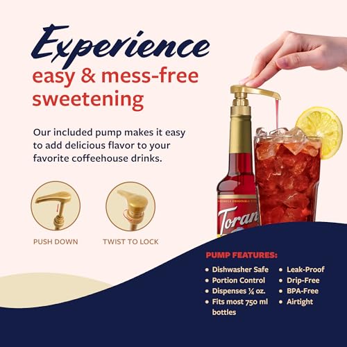 Image of Torani Strawberry Syrup for Drinks, Flavoring for Iced Tea, Lemonade, and Sodas, Pump Included, 25.4 Oz