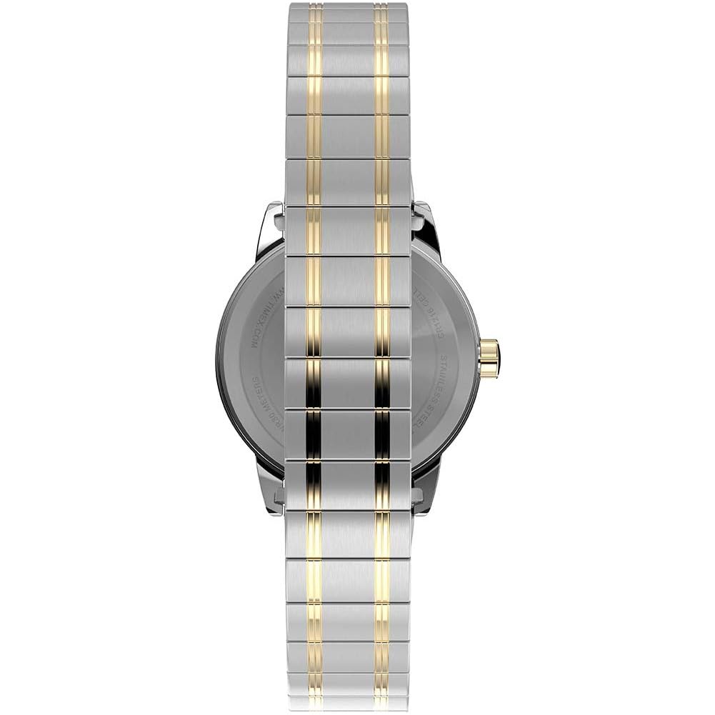 Timex Easy Reader Damen-Armbanduhr, 25 mm, zweifarbiges Edelstahl-Stretcharmband, weißes Zifferblatt, silberfarbenes Gehäuse