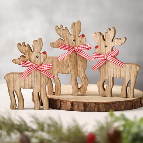Reindeer Christmas Decor Wooden Deer Table Decoration 3 Pcs Tiered...