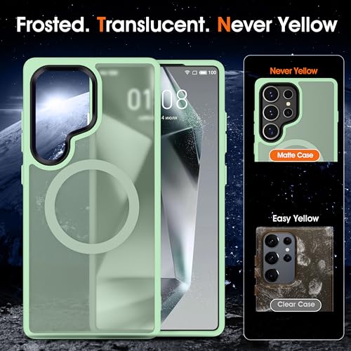 Image of Oterkin Magnetic for Samsung Galaxy S25 Ultra Case Matte [Compatible with MagSafe][Frosted Translucent][Military Grade Protection][Shockproof Anti-Scratch] Slim S25 Ultra Phone Case (Green)
