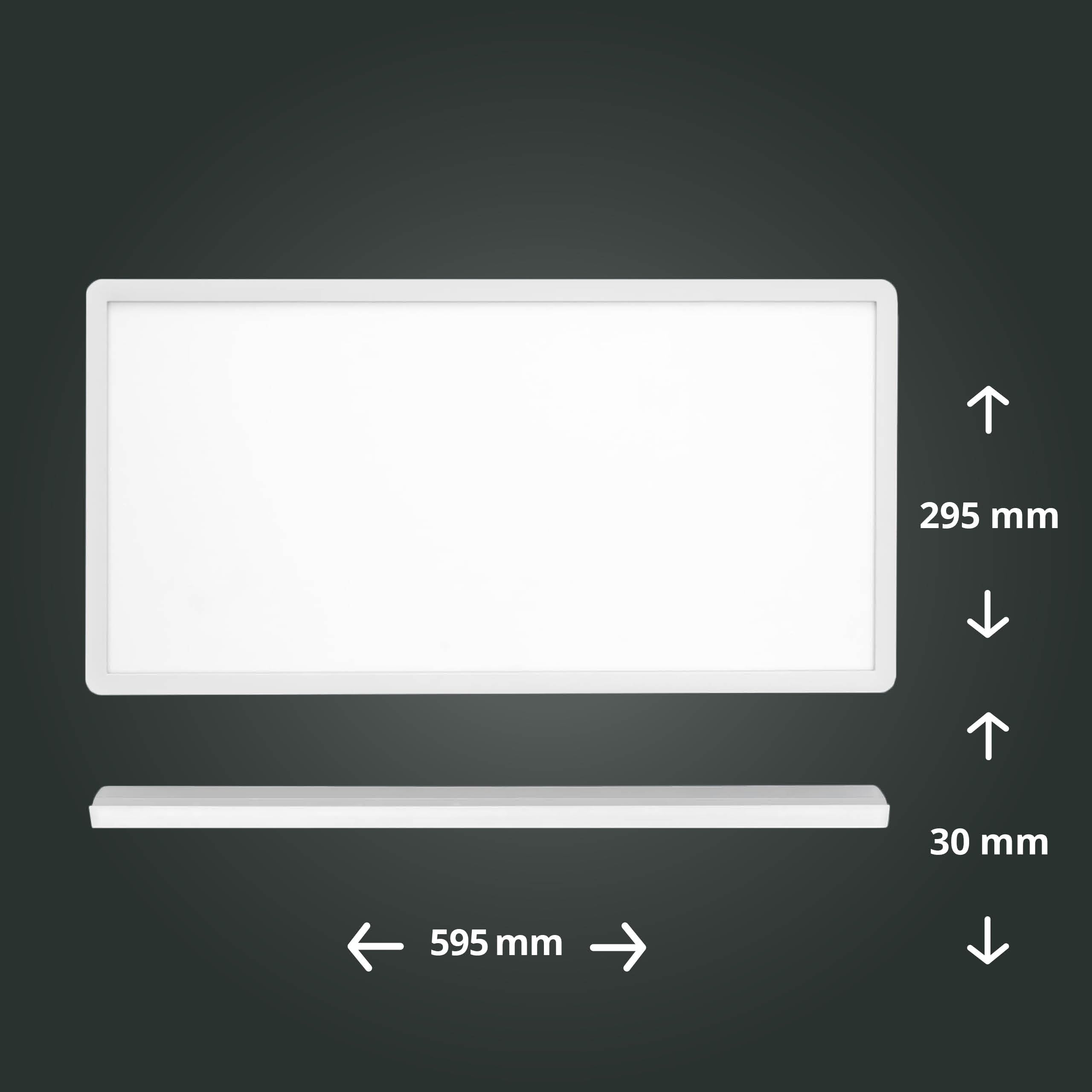 Pannello LED da soffitto e da parete, bianco, rettangolare, 60 x 30 cm, 3CCT 3000/4000/6000 K tramite interruttore DIP, 2400 lm, 24 W, senza sfarfallio, alimentatore integrato, IP20, L600 x 300 x 300