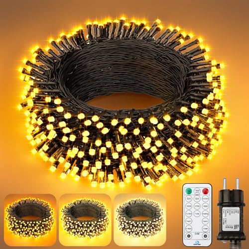 Lichterkette Außen Weihnachtsbaum Innen 20M, 200 LED 3 Warmweiß Dimmbar Outdoor Led-Lichterkette Strom mit Stecker Fernbedienung Timer IP44 Wasserdicht Weihnachtsbeleuchtung für Garten Party Hochzeit