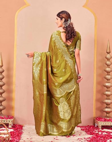 Image of SIRIL Women's Banarasi Soft Silk Saree Pure Silk with Unstitched Blouse Piece
