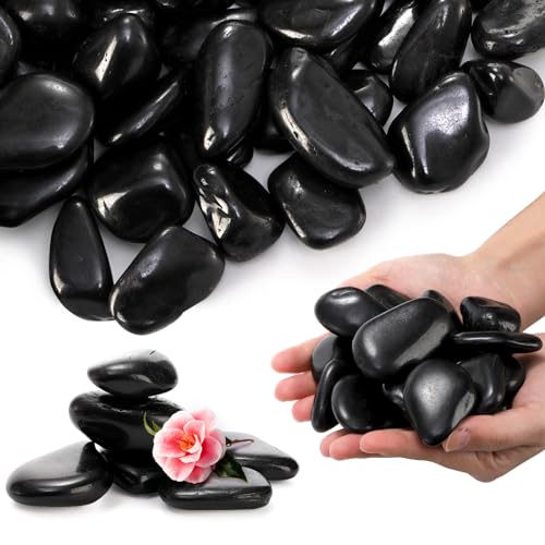 SOUJOY 15LBS Black River Rock, 1-2 Inch Pebbles for Plants,