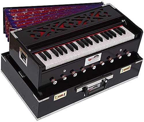 Harmonium Traveler/Portable/Folding Type By Kaayna Musicals, 9 Stops- 5 Main & 4 Drone, 3Â½ Octaves, Coupler, Mahogany Colour, Gig Bag, Bass-Male Reed - 440Hz, For Yoga, Bhajan, Kirtan, Mantra, Vocal