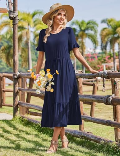 Image of Zeagoo Womens Summer Dresses 2026 Casual Midi Dress Flowy Sundress Ruffle Short Sleeve Tiered Dresses A Line Boho Dress