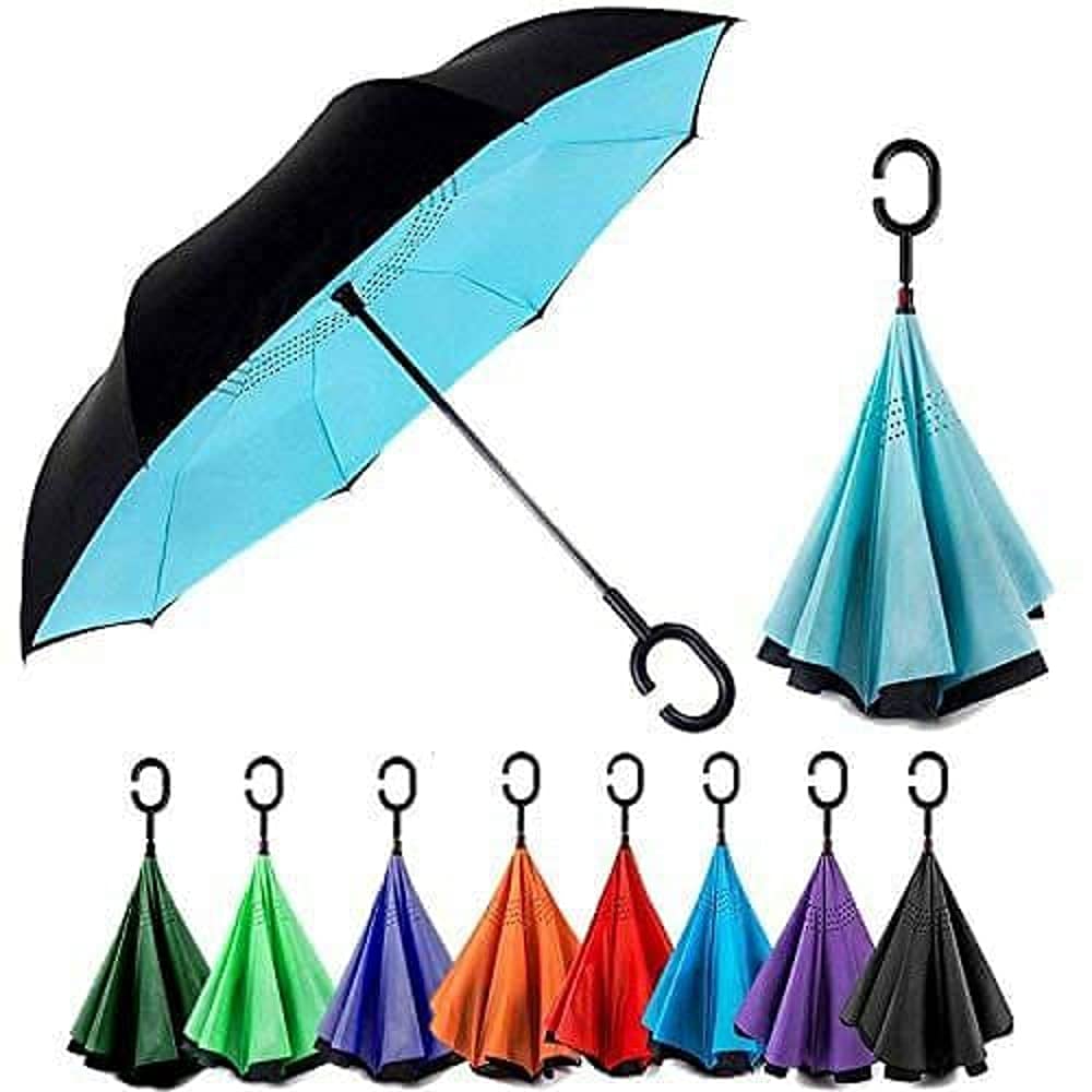 REEYANSH CREATION Unisex Windproof Upside-Down Reverse Umbrella with C-Shaped Handle and UV Protection (Multi) (Pack of 1)-picture-56