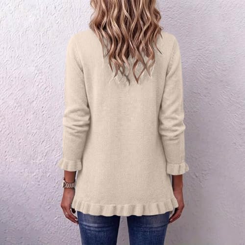 Women's Open Front Cardigan Sweater Ruffle Peplum Long Sleeve Knit Sweater - image 3