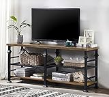 Homissue 3 Tier Industrial Console Sofa Table, 55-Inch TV Stand for Living Room, Long Entry Table with Open Storage Shelves, Rustic Brown
